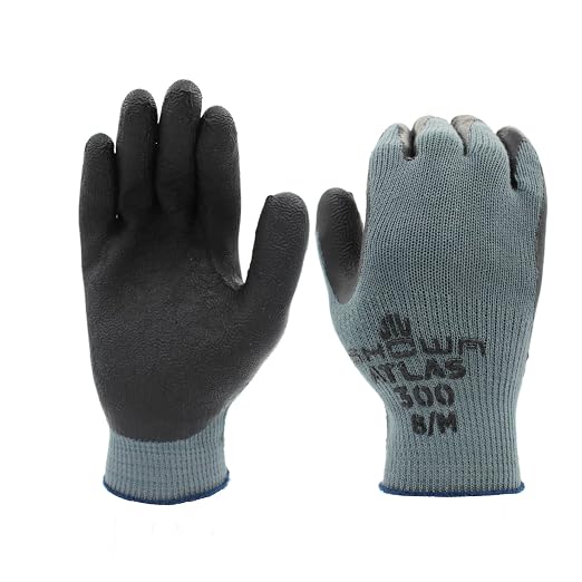 SHOWA Atlas 300B Original 1994 Crinkle Grip Work Gloves, Natural Latex Palm, Heavy Duty 10-Gauge for Construction, Landscaping, Gardening, & Masonry, Black, Medium, 12-Pair