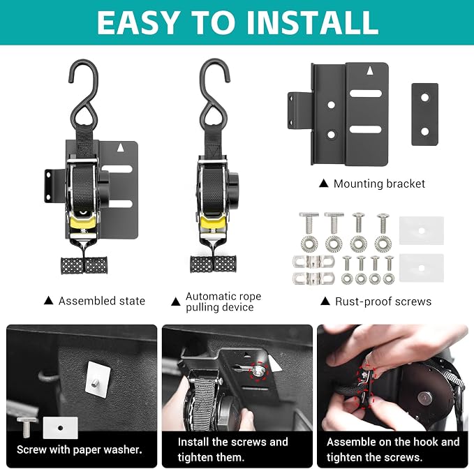 2PCS Ultimate Retractable Ratchet Straps Compatible with 2019-2025 Chevy Silverado/GMC Sierra 1500 Accessories, Bed Mount Bolt on Securing Self Retracting Tie Down Straps