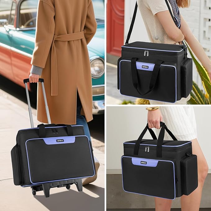 LEFOR·Z Rolling Sewing Machine Case with Wheels,Sewing Machine Carrying Bag,Trolley Tote Bag Fits for Most Standard Singer,Brother,Janome Sewing Machine and Accessories,Black