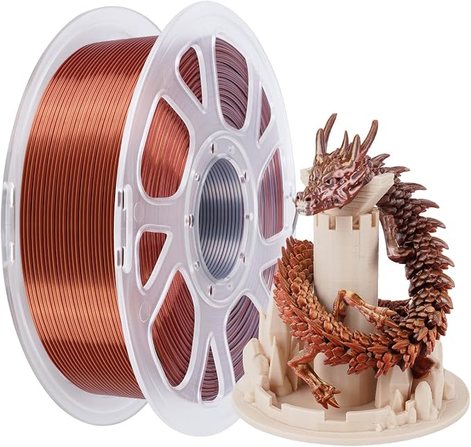 Kingroon PLA Filament, Multicolor Silk PLA Filament, Tri Color 3D Printer Filament, 1.75 mm, Dimensional Accuracy +/- 0.03 mm, 1kg Spool(2.2lbs), Gold Silver Copper