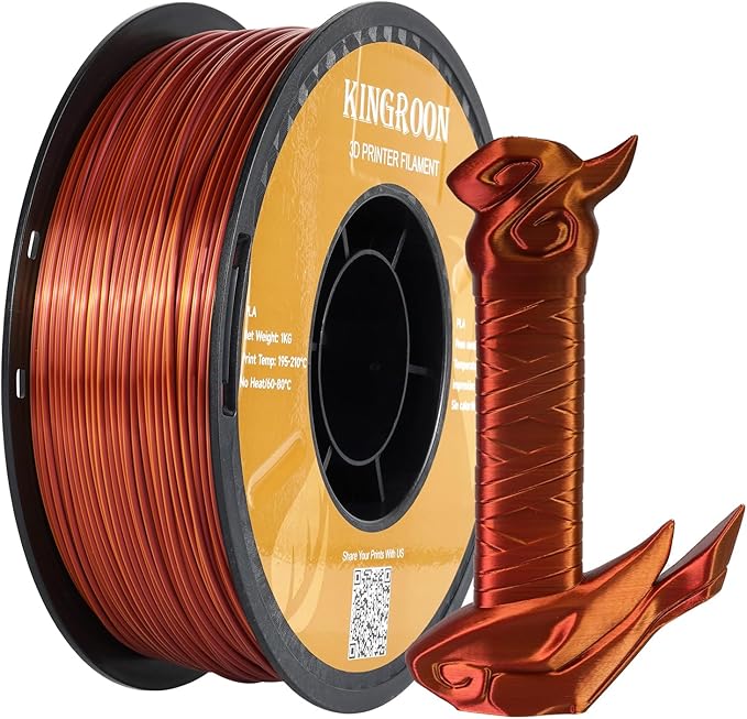 Kingroon PLA Filament, Multicolor Silk PLA Filament, Dual Color 3D Printer Filament, 1.75 mm, Dimensional Accuracy +/- 0.03 mm, 1kg Spool(2.2lbs), Gold Red Copper