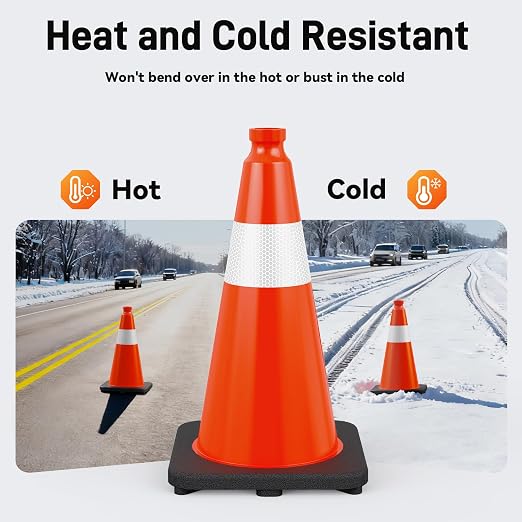 HiGiant 18 Inch Traffic Cones 6 Pack, Orange Safety Cone with Weighted Base, High-Visibility and Impact-Resistant, for Parking, Road Construction, Drivers Training, Driveway