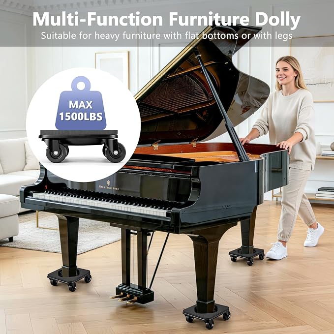 KEDSUM Furniture Dolly with Anti-Slip Groove Design & Pad for Legged & Flat-Bottom Furniture, Heavy Duty Furniture Movers with 2" Wheels, Supports 1500LBS, Easily Move Piano, Sofa, Table, Cabinet