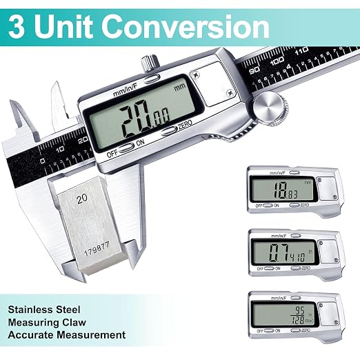 Kynup Digital Caliper, Caliper Measuring Tool, Micrometer Dial Vernier Caliper Digital, Full Turn Off, Stainless Steel, Switch from Inch Metric Fraction, Black(6Inch/150MM)