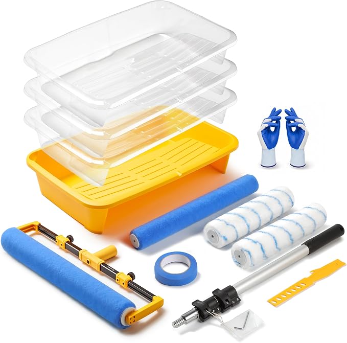 VOOMEY 18 Inch Paint Roller Kit, Contractor-Grade Large Paint Roller with 23-53 Inch Adjustable Extension Pole, Nylon & Polyester Roller Covers for Walls, Ceilings, Drywall and Textured Surfaces