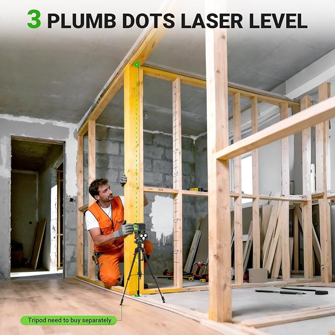 HUEPAR 3 Point Self Leveling Laser Alignment Tool with Plus Mode (98-165Ft), Laser Plumb Dots Level with 360° Magnetic Base Includes 2 AA Batteries & Hard Carrying Case - PL300G