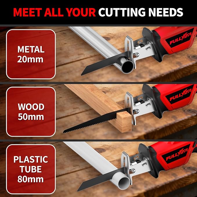FULLYEA Reciprocating Saw Cordless, 0-3500SPM Variable Speed Reciprocating Saws with 4 Saw Blades, Tool-Free Blade Change, Electric Saws for Metal Wood Plastic Cutting