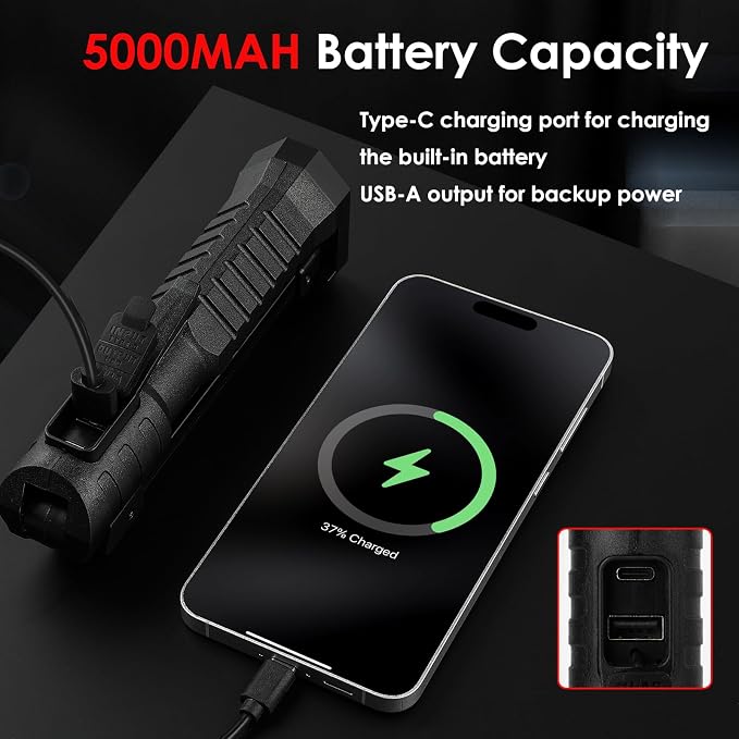 Led Work Light Magnetic, 7 Modes & 180°Rotate Rechargeable Led Work Light, Portable COB Flashlight with Strong Magnet, Mechanic Light for Car Repair, Camping, Emergency, Tool Gifts for Men Him (2)