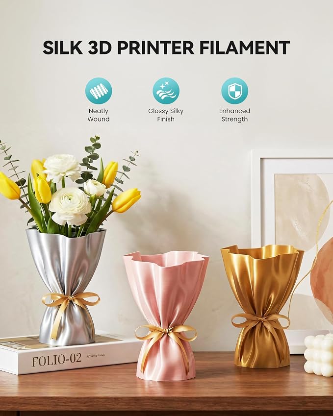 SUNLU Silk Pla Plus Filament 4kg Bundle,Shiny Silk Surface Pla+ 3D Printer Filament 1.75mm ±0.02mm,Glossy 3D Printing Filament,Good Vacuum Packaging,1kg Spool,4 Packs.(Light Gold+Silver+Black+White)