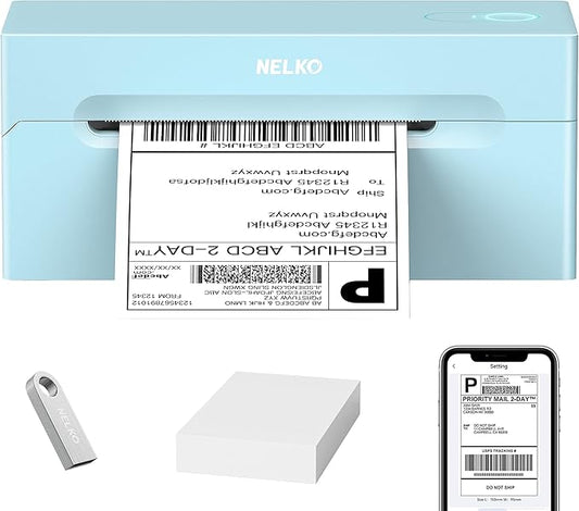 Nelko Bluetooth Thermal Shipping Label Printer, 4x6 Shipping Label Printer for Shipping Packages, Support Android, iPhone and Windows, Widely Used for Amazon, Shopify (Blue)
