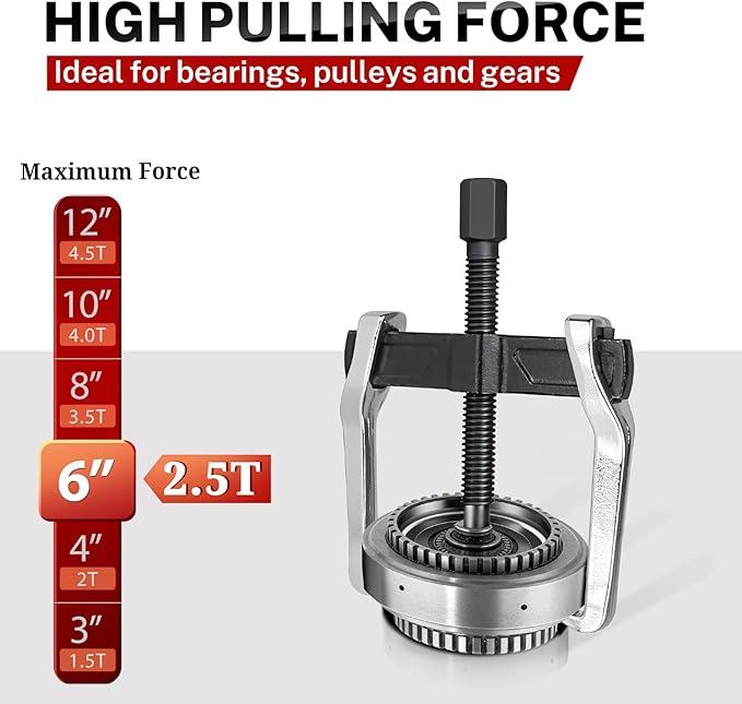 BILITOOLS 6" 2 Jaw Gear Puller, Small Bearing & Pulley Removal Tool, Internal External Reversible for Flywheel, Gears & Pulleys