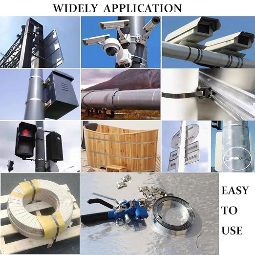 Steel Strapping KIT,Metal Banding Strapping Tool Pallet Banding Kit with Ratchet Tensioner and Cutter，Metal Belt Packaging Machine with 100pcs Buckle 3/4" x 100 Feet Steel Banding Coil