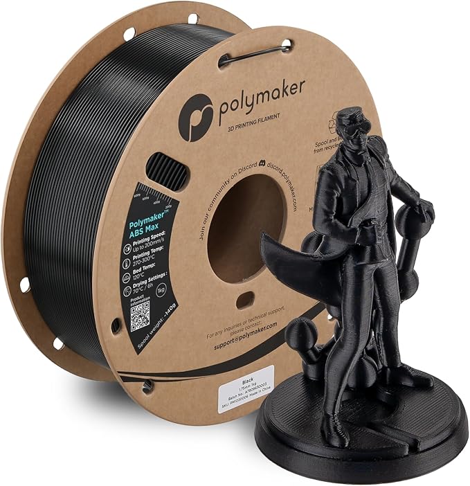 Polymaker ABS Max 3D Printer Filament 1.75mm, Black 1kg Engineering Grade ABS with High Heat Resistance and Enhanced Creep Resistance for Heated Chamber Printers