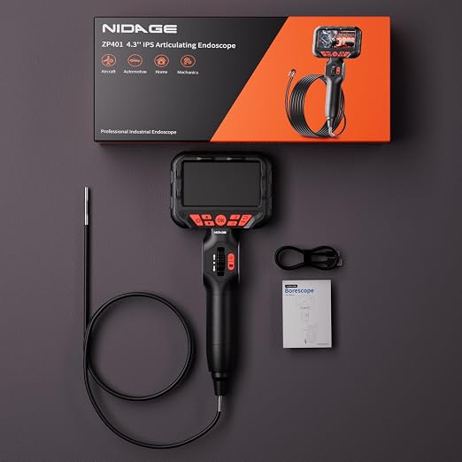 Two-Way Articulating Endoscope Camera with Light, Industrial Borescope with 0.24in Articulated Snake Inspection Camera, Flexible Fiber Optic Scope Cam for Automotive Aircraft Mechanics, 5.2FT