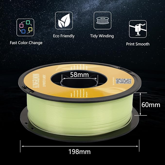 Kingroon Glow in Dark 1.75mm PLA Filament, Fit Most FDM 3D Printers, Dimensional Accuracy +/- 0.03 mm, 1kg Spool(2.2lbs), Luminous PLA 3D Printer Filament - Yellow