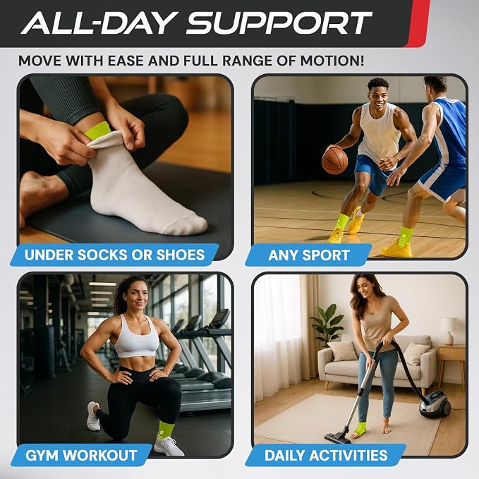 Sleeve Stars Ankle Brace for Women & Men, Ankle Wrap for Sprained Ankle, Compression Sleeve for Plantar Fasciitis Relief, Easy Customizable Support: w/ Removable Strap (Single/M:10"-12"/Neon Yellow Green)