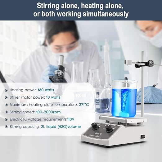 HYCC Magnetic Stirrer Hot Plate Max 520℉, 100-2000RPM Hot Plate with Magnetic Stirrer, 2000mL Magnetic Hotplate Stirrer, Magnetic Stir Bar, Stir Bar Retriever