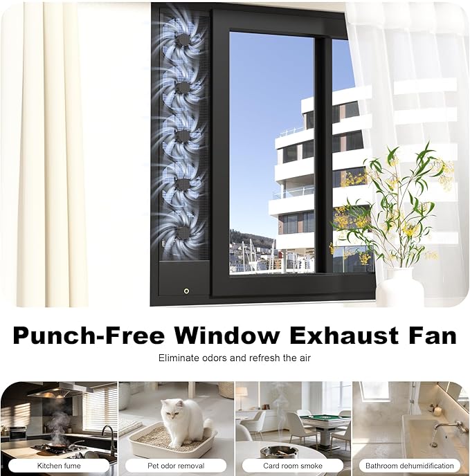 Vertical Window Fan for Sliding Windows (Black, 85~90cm/33.5~35.4in) | No Drilling Required Installation, Adjustable Wind Speed, 1.97 IN Retractable, for Bedroom Bathroom Kitchen Office