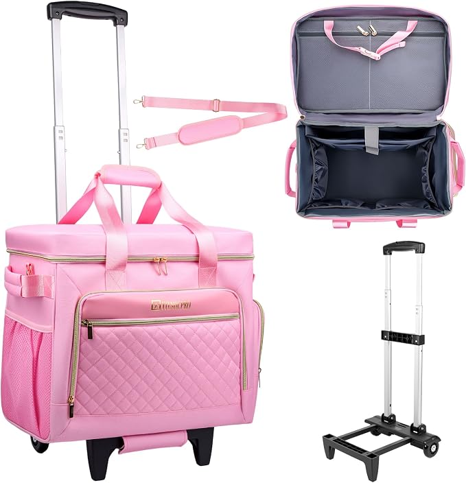 Rolling Teacher Bag with Detachable Cart - 1680D Waterproof Oxford Rolling Cart for Teachers, Large Capacity Tote with Wheels Fits 15.6" Laptop & Tablet(PINK)