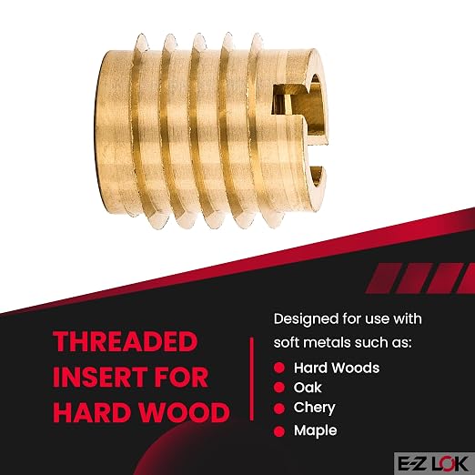 E-Z LOK Knife Threaded Insert for Hard-Wood, Brass Thread Inserts 5/16-18 Internal Threads, 0.625" Length Pack of 10