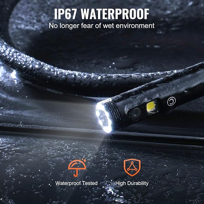 VEVOR Endoscope Camera with Light, Dual Lens Industrial Borescope, 4.3" Screen 1080P Inspection Camera, 8 + 1 Lights, 4X Zoom, IP67 Waterproof Snake Camera for Auto, Plumbing (16.4FT Cable, 32GB Card)