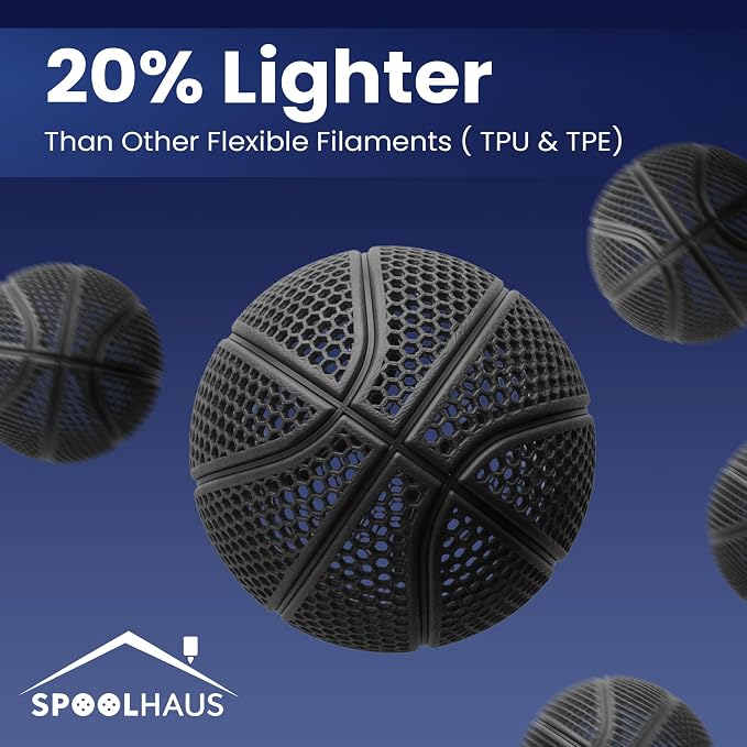 PEBA Filament 1.75mm Full 1kg SpoolHaus Super Bounce | High Rebound Flexible Filament | The Super TPU 78% Energy Return | Bouncy Airless Basketball 3D Printer Filament Lightweight Black 1kg