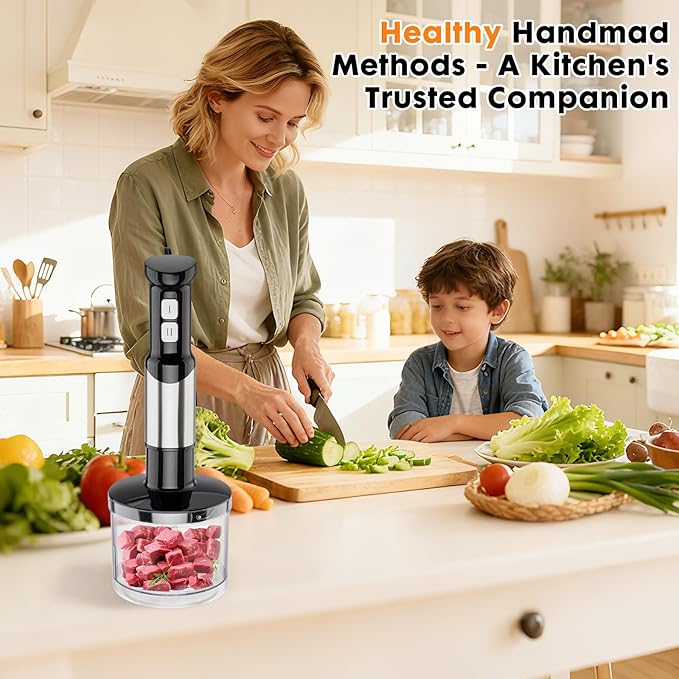 Immersion Blender Handheld Cordless 6 in 1 Hand Held Blenders Mixer Stainless Steel 25 Speed Turbo Mode Electric Sitck Beaker Chopper Milk Frother Grinder