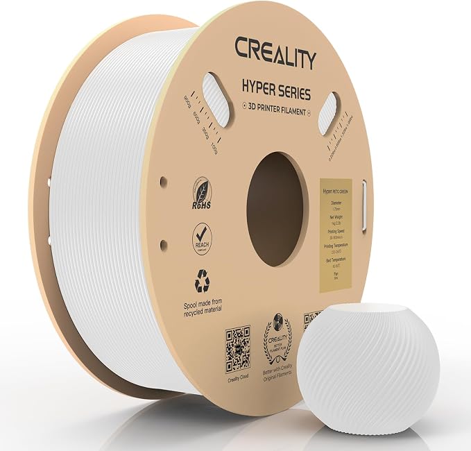 Creality PETG Filament, Hyper 1.75 mm 1 kg PETG: High-Speed 3D Printer Filament 30-600 mm/s, Dimensional Accuracy +/- 0.02 Cardboard Spool (2.2 lbs) for Most FDM 3D Printers,White