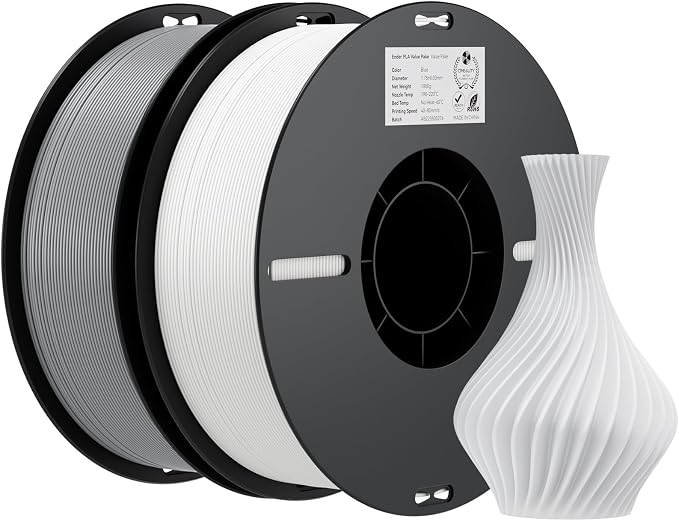 Creality PLA Filament 1.75mm Bundle 2KG, High Precision +/-0.02mm 3D Printer Filament, Consistent Extrusion, Smooth Printing, 2 Pack 1KG Spool,Fits for Most FDM 3D Printers(Grey, White)