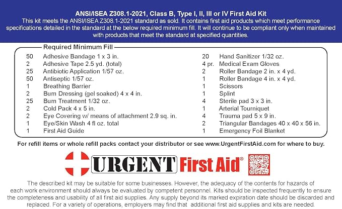 OSHA & ANSI 2021 Class B Refill Kit, 50 Person, 208 Pieces-First Aid Refill | ANSI 2021 Class B refill/upgrade with splint, tourniquet, tools and single-dose items for larger workplace first aid kits.