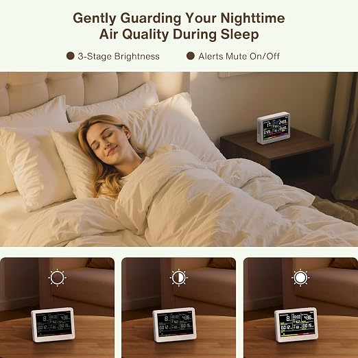 bonoch 16 in 1 Air Quality Monitor Indoor 10h-Battery & Real-Time Display 9 AQI+7 AQI Alerts, CO2 Monitor, Air Quality Tester Meter for CO2, TVOC PM2.5 PM1.0 PM10 HCHO Temperature Humidity AQI & Time