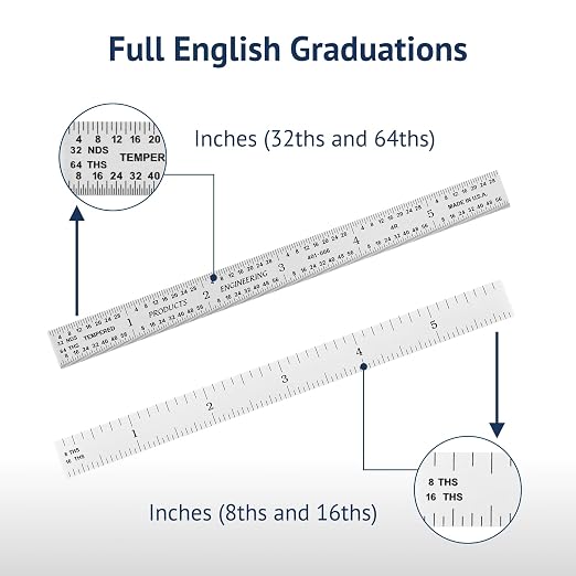 PEC Tools 6" Flexible Machinist Rule - Made in USA - 4R Graduations (1/8,1/16,1/32,1/64), Hardened Steel Ruler, Built to Last for Lifetime
