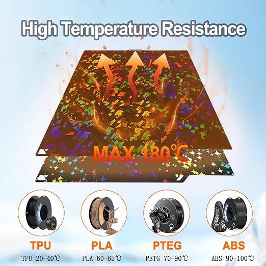 260x271mm PEF PEY Holographic Build Plate Double Sided Smooth Heated Print Bed Flexible Platform Print Plate for Elegoo Centauri Carbon 2/Centauri Carbon 3D Printer