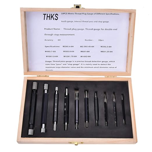 10Pcs Thread Plug Gage Double-End Through-Stop Measurement Hand Tool Thread Plug Gauge(Metric Thread)
