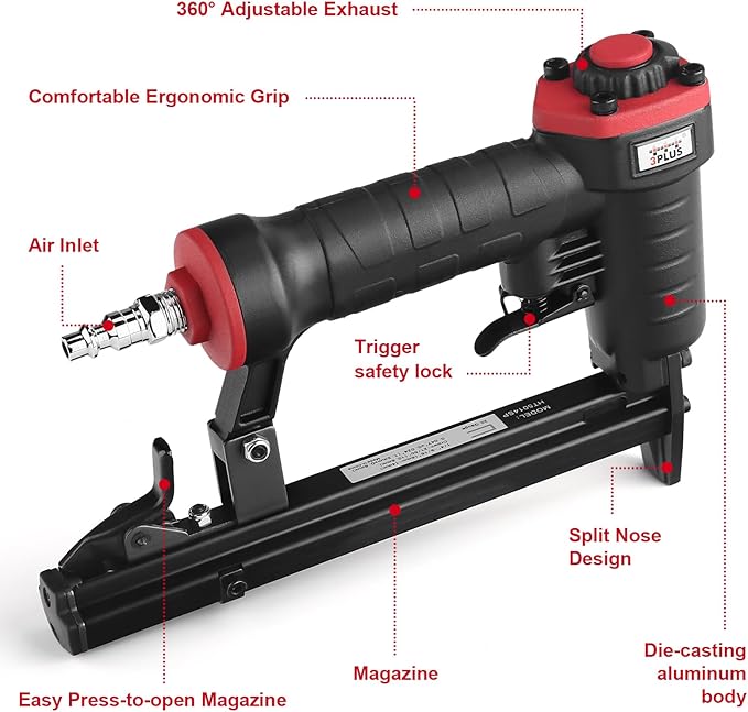 3PLUS HT5014SP Pneumatic 20 Gauge Stapler, T50 Upholstery Stapler, 1/4-Inch to 9/16-Inch