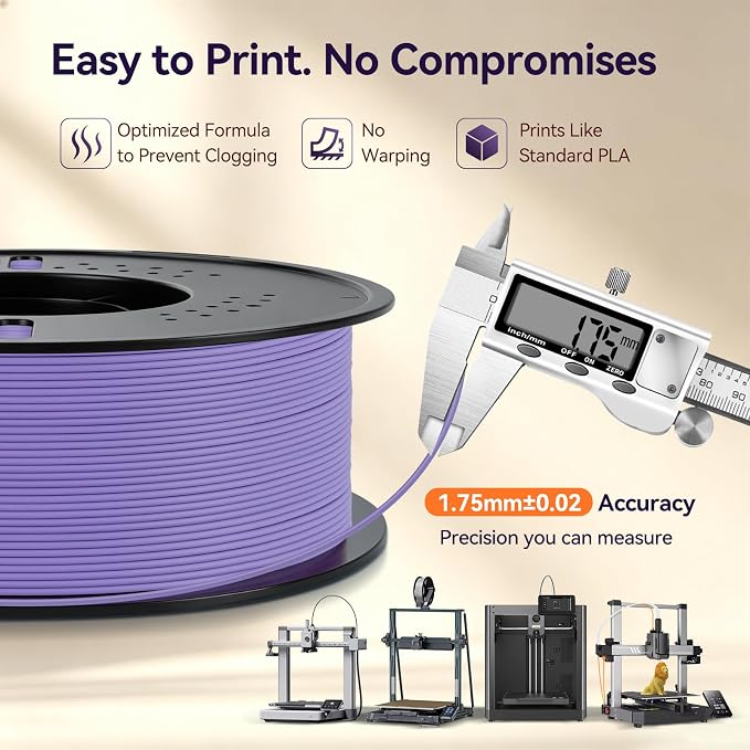 Kingroon Matte PLA Filament 1.75mm 3D Printer Filament Matte Filament 1kg Dimensional Accuracy +/- 0.02 mm (Matte Purple)