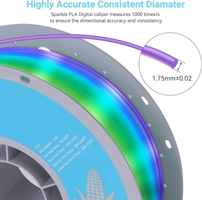 TECSONAR Silk Rainbow PLA 3D Printer Filament, 1KG Spool(2.2lbs) 1.75mm PLA Fast Color Change 3D Printing Material, Multicolor Gradient Filament for Most FDM 3D Printers,Green Yellow Purple