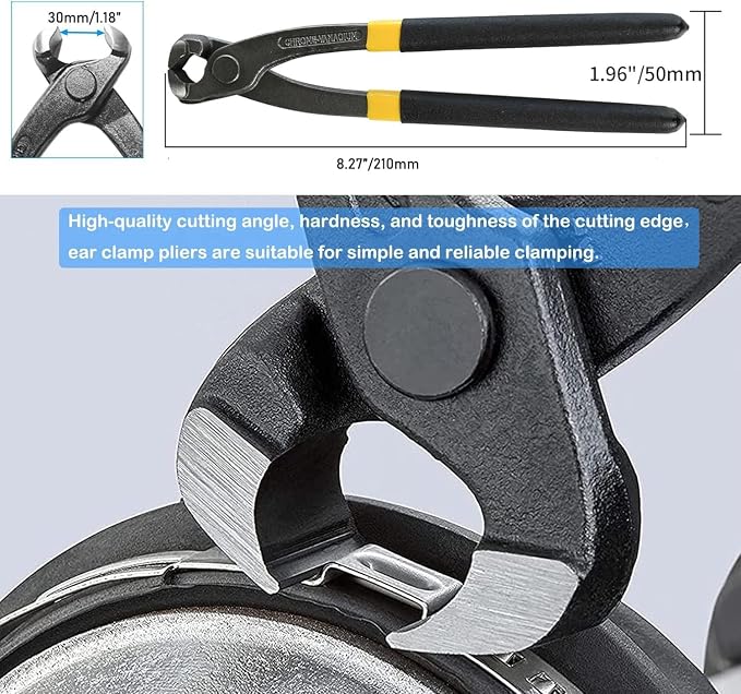 260 PCS 12 Sizes Single Ear Hose Clamps, 5.3-33.1mm 304 Stainless Steel Crimp Hose Clamp Assortment Kit with Ear Clamp Pincer, Cinch Rings Crimp Pinch Tools for Securing Pipe Hoses Automotive Use