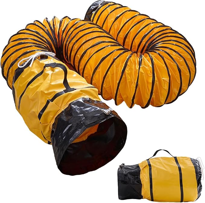16ft PVC Flexible Ducting Hose Retracts Into Self-Contained Carry Bag, 12Inch Flame Retardant HVAC Ducting with Adjustable Belt for Ventilation & Exhaust (12inch x 16ft w/bag)