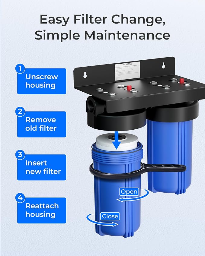 Waterdrop WF10FG Whole House Water Filter, Compatible with WHF21-FG, GE GXWH40L, FXHTC, Ispring, Culligan® RFC-BBSA, Whirlpool®, Any 10" x 4.5" System, Reduces Iron, Manganese, Chlorine, Odor