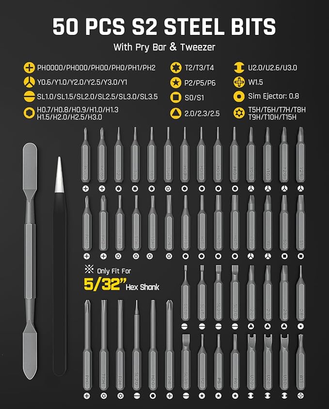 Fanttik E2 Ultra Electric Screwdriver, 0.6N.m Mini Screwdriver Set, 50 Magnetic Bits, 5/32'' Precision Screwdriver for Laptop, PC, Phone, 3D Printer, RC Cars, Electronics Repair Tools for Dad (White)