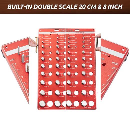 Thread Checker with Optimised Spacing, 44 Nut and Bolt Thread Checker, Bolt Size Finder with 22 Standard & 22 Metric Sizes, Thread Gauge SAE and Metric
