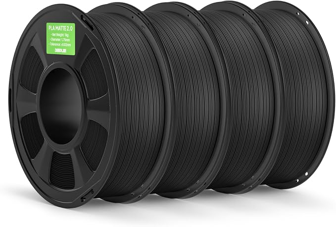 Matte PLA 2.0 Filament 1.75mm, 3D Printer Filament Dimensional Accuracy +/- 0.02mm, No Clogging, Smooth Texture, 4KG Grey Black