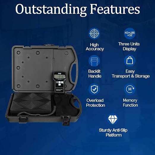 PB Motor TECH 220LBS Electronic Refrigerant Charging Scale with Portable Case, Digital Freon Scale, HVAC Refrigerant Scale for All Refrigerant Recovery Tanks