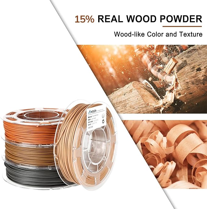 AMOLEN Wood PLA Filament Bundle 3D Printer Filament Wood Sets,Walnut,Cherry,Bamboo,Ebony,3D Printing Filament,PLA Filament 1.75mm,200g*4 Spools