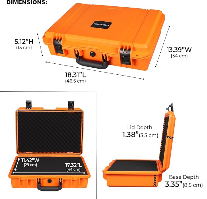 IP67 Waterproof Protective Hard Case with Custom Foam Insert, 18", Orange | For Tool Storage, Equipment Transport And Field Work; Fits Tools, Cameras, Drones, Audio Gear And Test Instruments