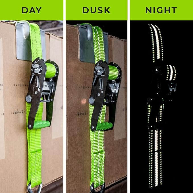 VULCAN Ratchet Strap with Wire Hooks - 2 Inch x 15 Foot - 2 Pack - High-Viz - 3,300 Pound Safe Working Load