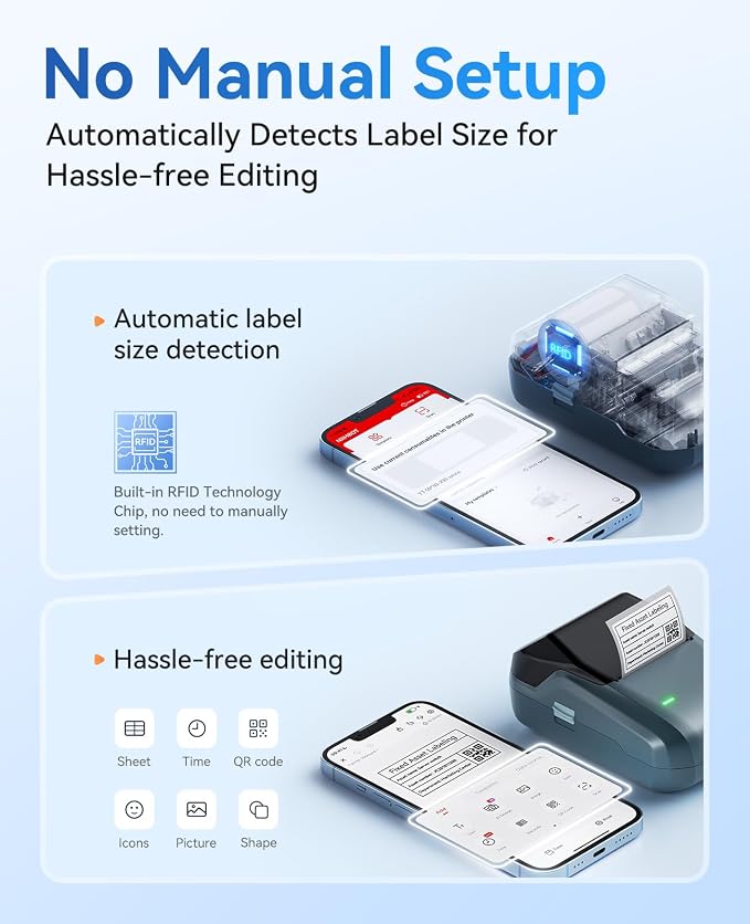 NIIMBOT B1 Label Maker Machine, Thermal Label Printer Easy to Use for Office, Home, Business, Came with 1 Roll White Label(Blue)