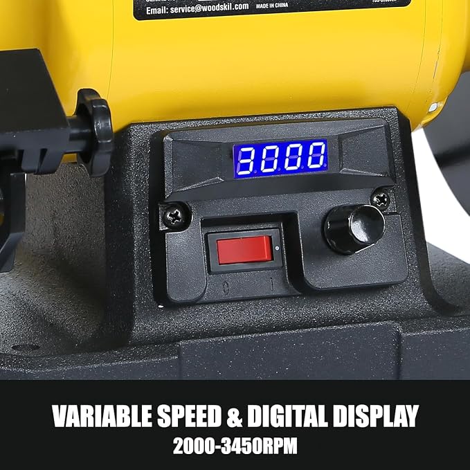 Digital Display 8 Inch Variable Speed Bench Grinder, 3/4HP 5.0 Amp Power Bench Grinder with Work Light, Adjustable Tool Rest and Cast Iron Base for Knife, Chisel