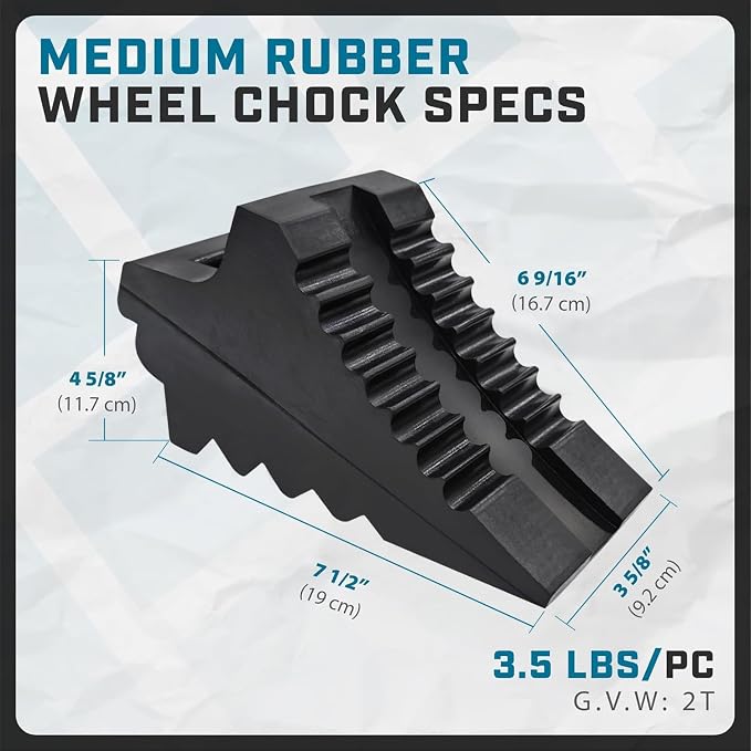 Wheel Chocks for Cars, RVs, Trucks, Trailers, and Vehicles G.V.W. up to 8T, 4 Pack - Anti Slip Bottom Tire Chock for All Weather Use - RV, Travel Trailer, Pop Up Camper Accessory